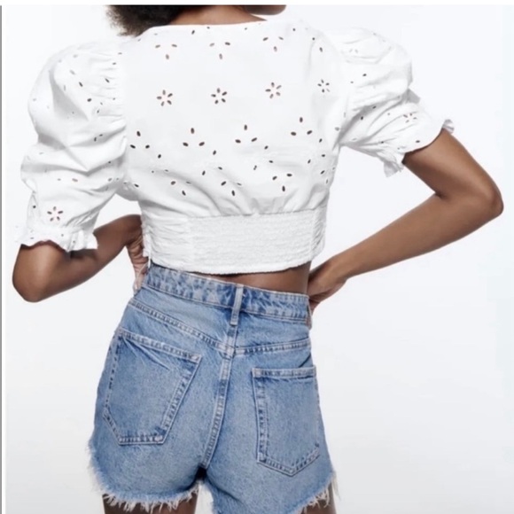Zara cropped eyelet top white present sleeves balloon bell sleeves - Picture 5 of 8